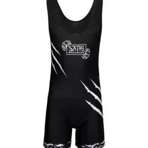 Black wrestling singlet men’s low cut style — personalized wrestling outfit for competition and training