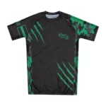 Green multi-sport rash guard shirt for men and women — short sleeve rash vest for MMA and swim
