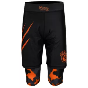 Sahib® Knuckles Hybrid MMA shorts front view – 2‑in‑1 board shorts with inner compression leggings for MMA, BJJ, CrossFit, swim, and gym