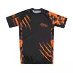 Orange kids short sleeve rash guard — swim shirt and rash vest for active children and grappling