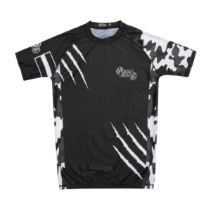 White men’s short sleeve rash guard for BJJ, MMA, and swim — breathable rash vest with UV protection