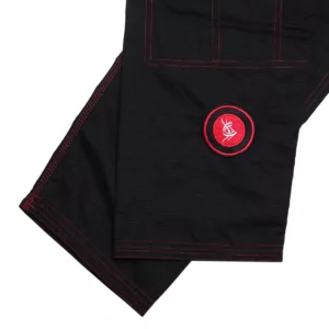 Sahib UAE Series V2 Black Kimono with Red Contrast – Trouser Embroidery Close-up